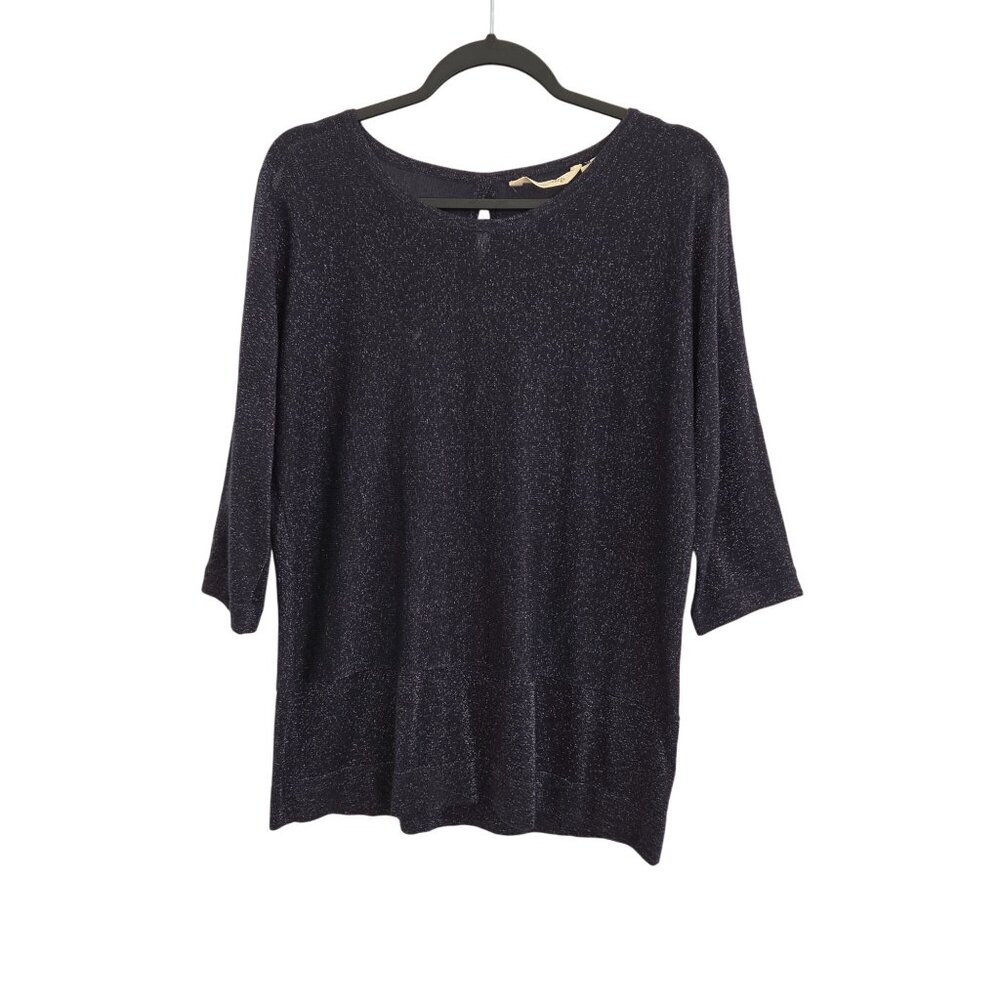 Soft Surroundings Womens Metallic Knit Tunic PM Cold Shoulder Black 3981